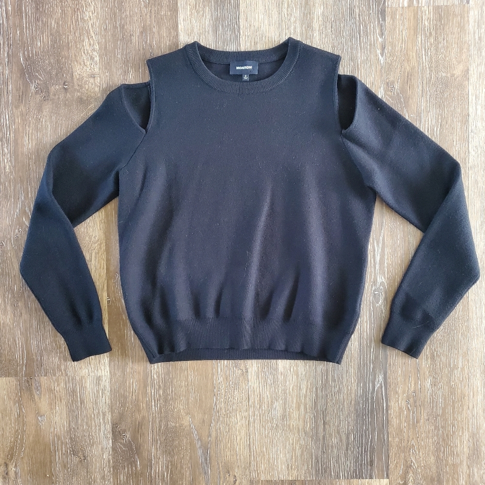 Monrow Black Long Sleeve Cold Shoulder Top Size Small